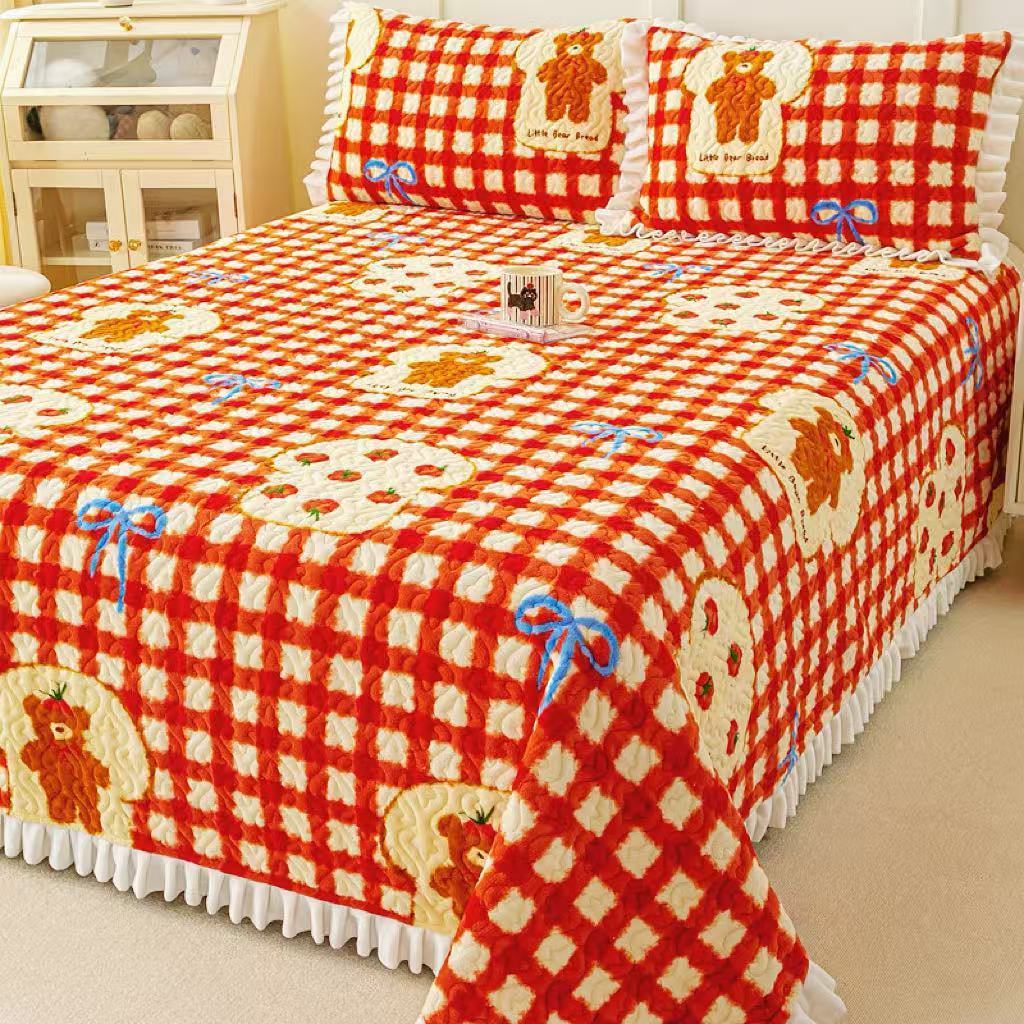 新款冬季牛奶绒床盖三件套夹棉加绒床单防滑保暖榻榻米床铺盖炕垫