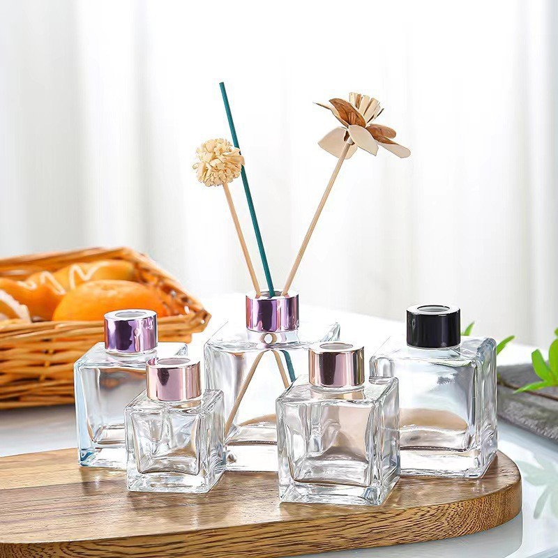 Botella de aromaterapia puntual botella de vidrio de perfume cuadrado de 50ml botella de expansión transparente botella de aromaterapia sin fuego cuadrada botella de aceite fino