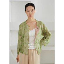 双面穿全罗真丝绞萝国风开衫提花茶服外套桑蚕丝挽袖上衣