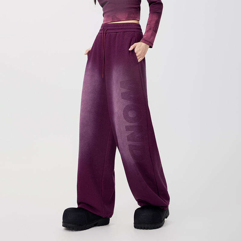 拓谷欧美潮牌炒色印花宽松休闲裤阔腿裤秋冬新品松紧腰卫裤长裤子