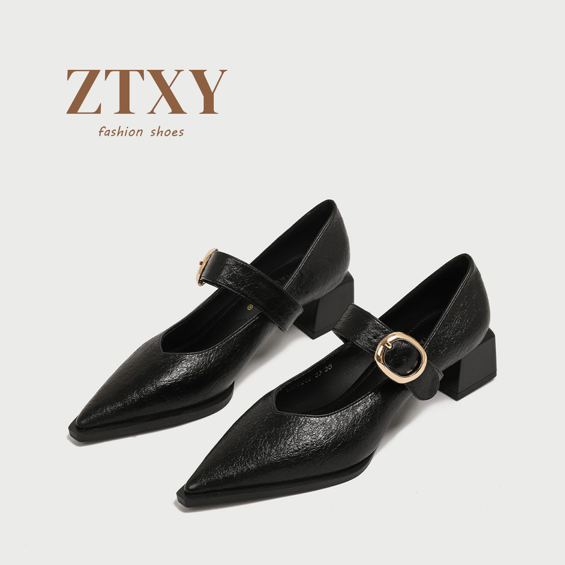 British Style Retro One-Strap Chunky Heel Mary Jane High-Heeled Shoes for Women, New Autumn Pointed-Toe Leather Shoes, Low-Heeled Single Shoes British Style Retro One-Strap Chunky Heel Mary Jane High-Heeled Shoes for Women, New Autumn Pointed-Toe Leather Shoes, Low-Heeled Single Shoes
