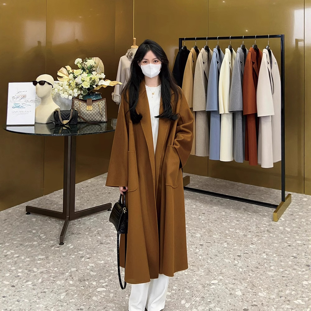 M Brand Bathrobe Style Ludmilla Double-Sided Water Ripple Caramel Color Original Labbro Cashmere Coat 1016091906