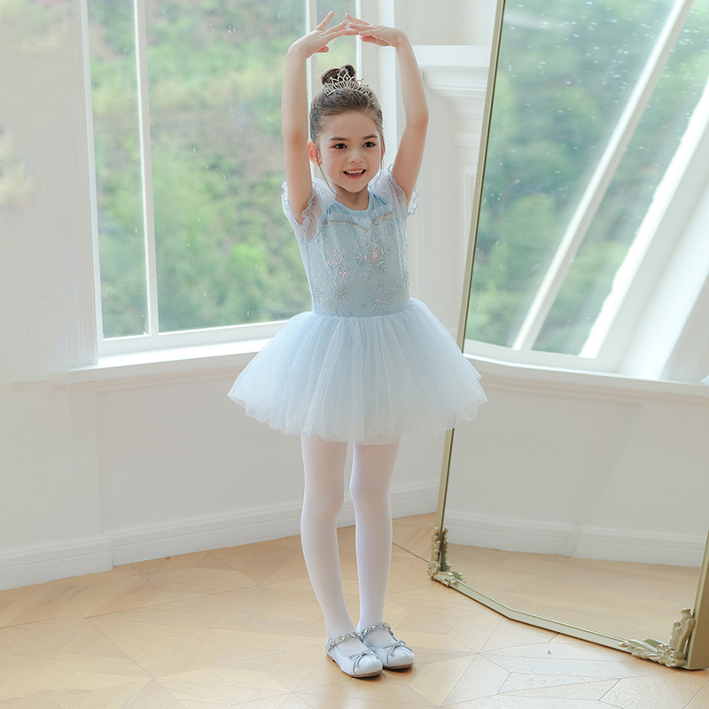 Children's dance clothes women's summer short-sleeved Elsa princess dress children's children's children's day clothes performance clothes practice clothes