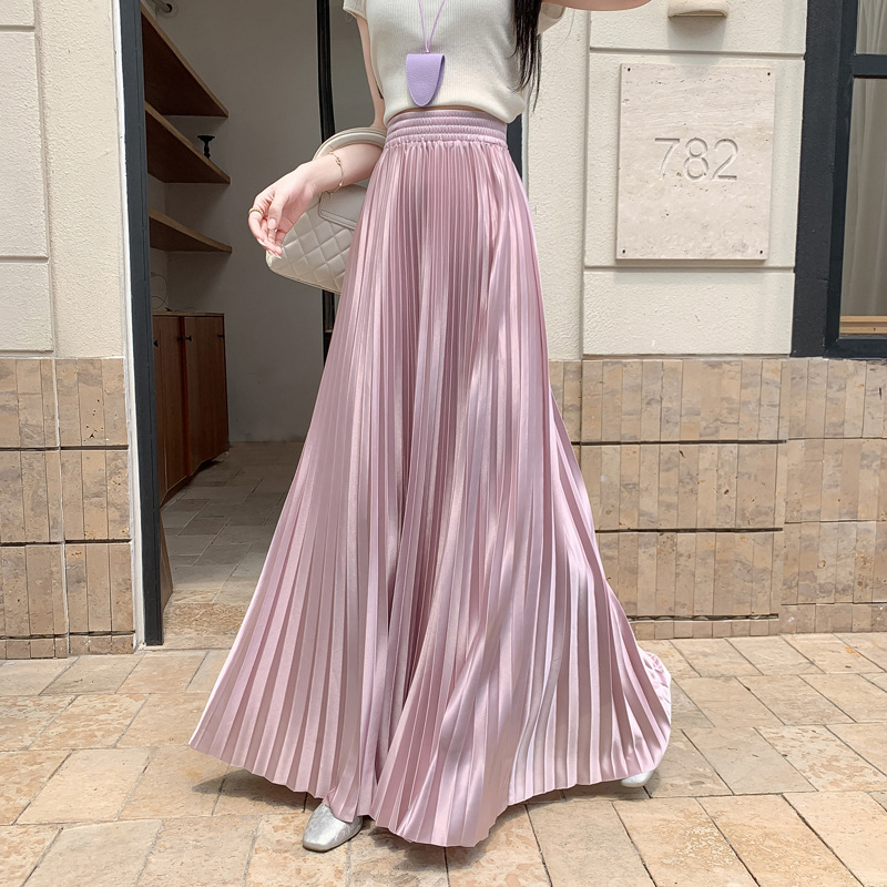 1.0m Long Pleated Skirt Women's Spring and Summer High Waist Slim Umbrella Skirt Long Versatile Pleated Skirt