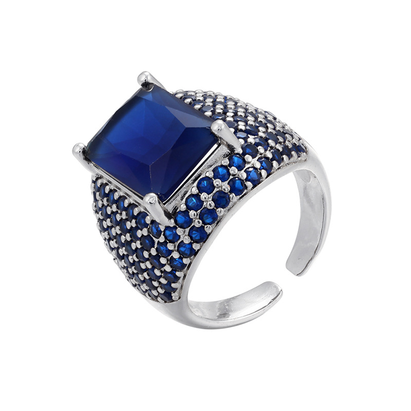 Retro Colored Diamonds Micro-inlaid Square Zircon Copper Open Ring display picture 4