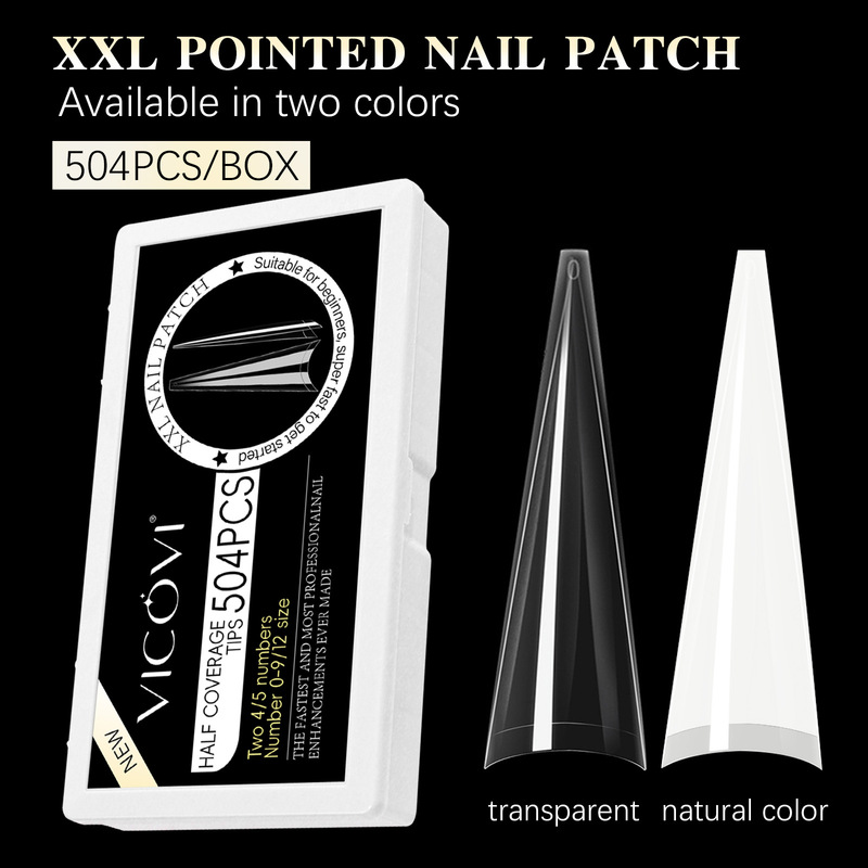 Cross-border hot 2XL ghost tip nail transparent fake nail paste 600 thin high heel half stick cone nail factory outlet