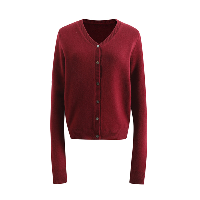 Nuevo modelo básico de delgado clásico de cuello en V de lana delgado jersey de punto suéter de mujer superior 4143