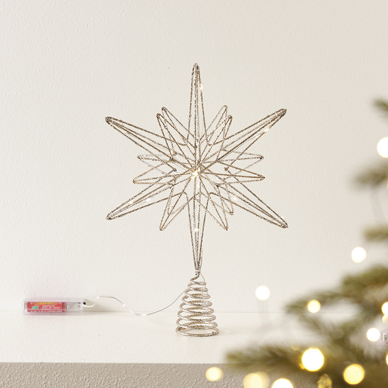Árbol de Navidad hierro forjado estrella decoración con lámpara brillante estrella de penta de color champán árbol de Navidad decoración colgante
