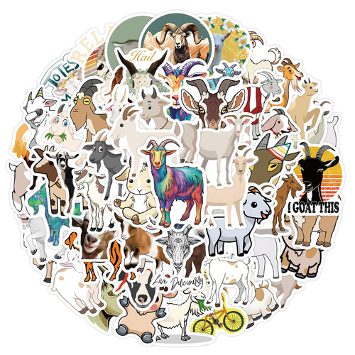 60 cute cartoon goat doodle stickers for luggage, computer guitar skateboard waterproof cup decoration wall decals wholesale