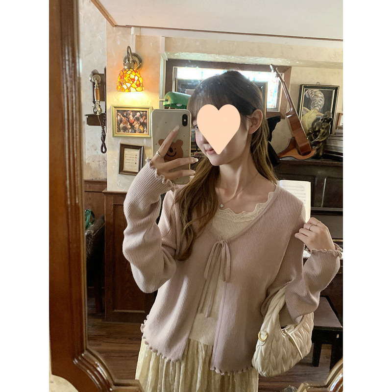 小团甜美慵懒假两件针织衫2025春季新款韩系设计感内搭上衣女|undefined