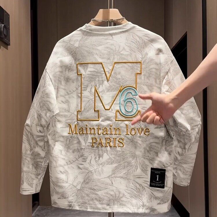 Spring and Autumn New Style American Retro Tie-Dye Letter Embroidery Round-Neck Sweatshirt for Men, Fashionable and Versatile Long-Sleeve Top Spring and Autumn New Style American Retro Tie-Dye Letter Embroidery Round-Neck Sweatshirt for Men, Fashionable and Versatile Long-Sleeve Top