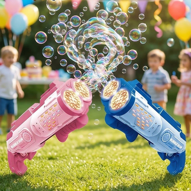 Pistola de burbujas eléctricas porosas de doble cabeza, máquina de burbujas automática para niños de mano, Gatlin
