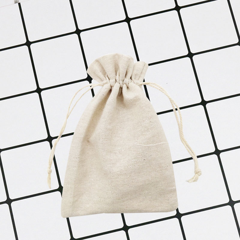 Bolsa de algodón con cordón, bolsa de almacenamiento de algodón y lino con cordón, bolsa pequeña de algodón y lino con cordón.