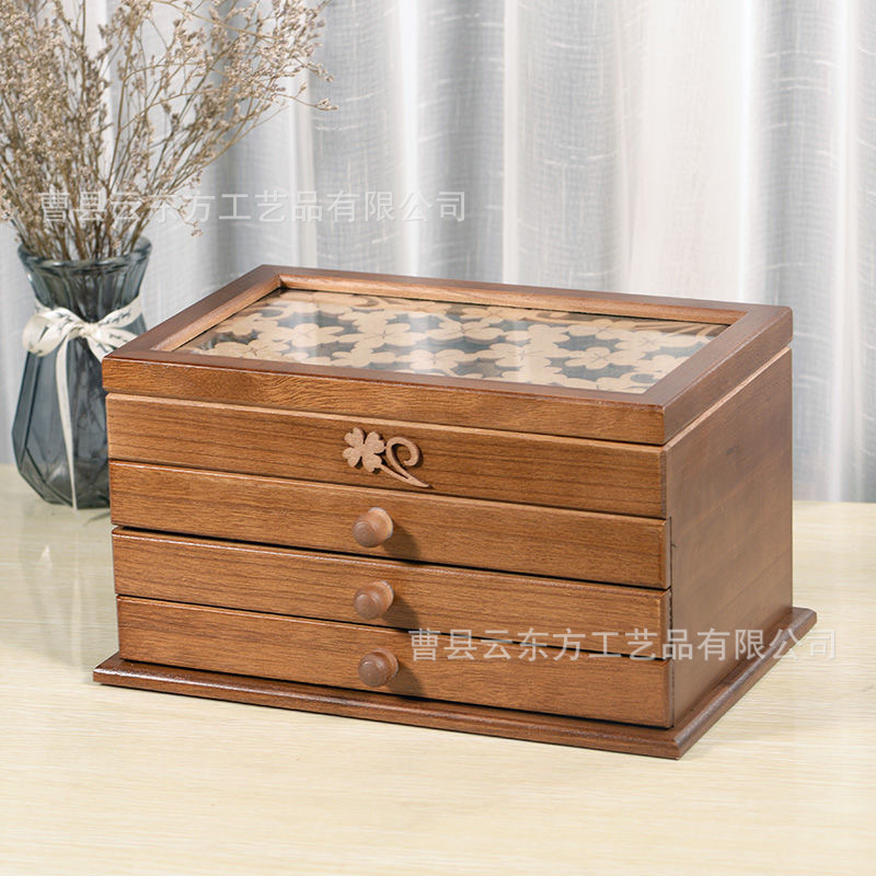 Fábrica transfronteriza caja de joyería de madera pendientes collar caja de almacenamiento caja de joyería de madera maciza vintage caja de anillo de joyería