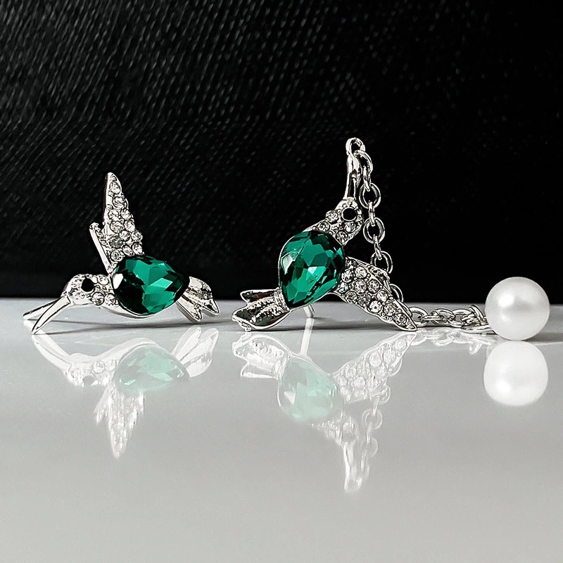 1 Pair Elegant Bird Pearl Plating Inlay Metal Artificial Gemstones Ear Studs display picture 1