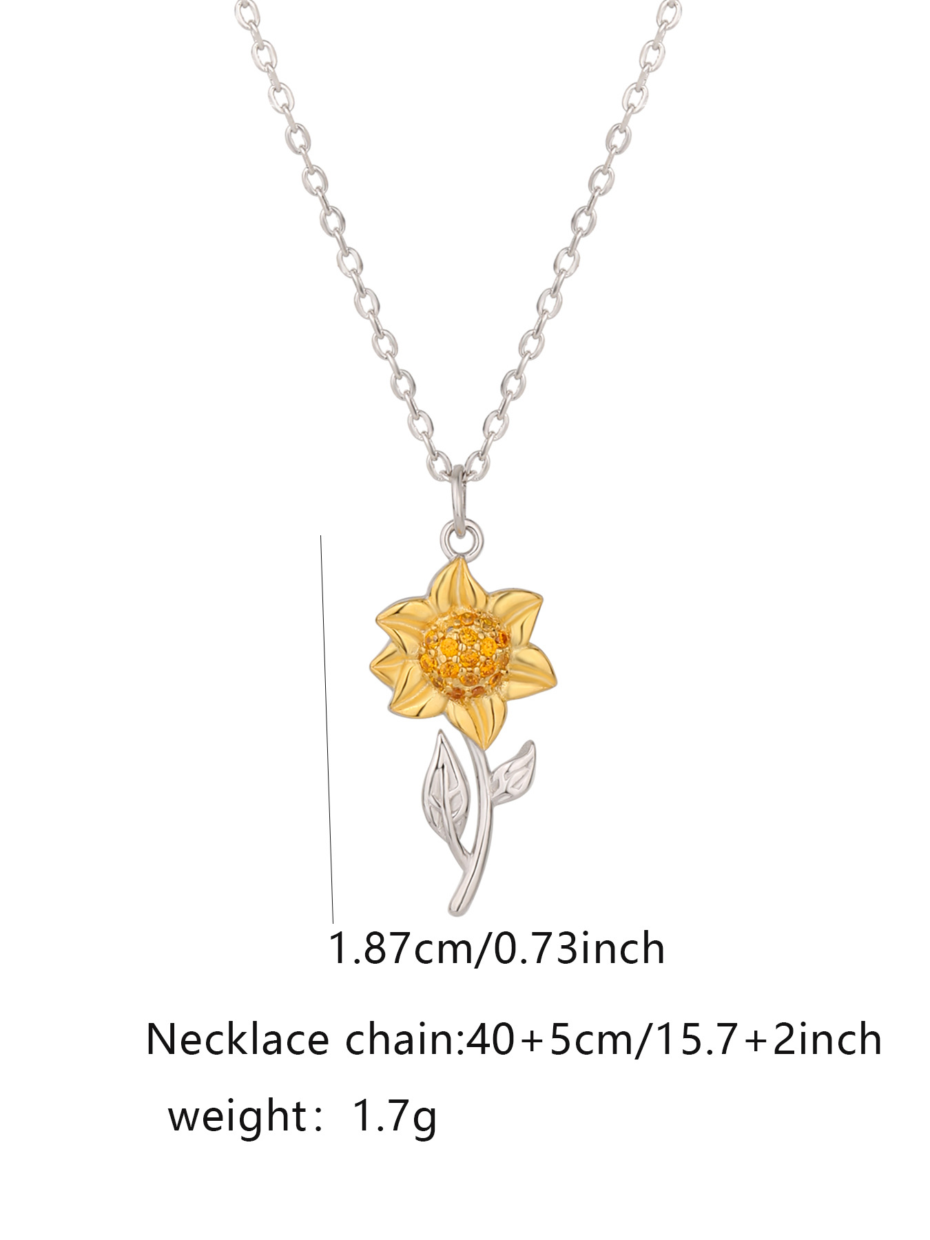 1g Weight 925 Sterling Silver Pendant Material Pendant Necklace Classification 925 sterling silver Chain Material 925 Sterling Silver Cable Chain Plating Sunflower Pendant Necklace