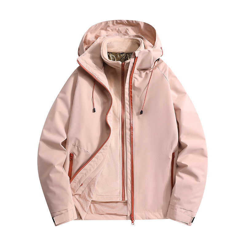 Jacket with Customizable Logo, Outdoor Three-In-One Jacket with Velvet, Windproof and Waterproof, Men's and Women's Mountaineering Clothing, Travel Team