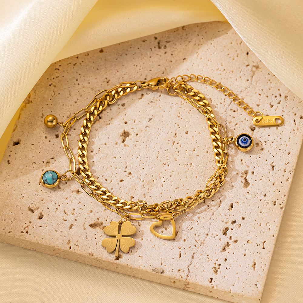 25g Weight 0.03µm-0.05µm Gold Plating Thickness PVD Coated Gold Plating Process 18K Real Gold Plated Plating Material 304 Stainless Steel Pendant Material Zircon Inlay Material Bracelets Classification 304 Stainless Steel Chain Material Cuban Link Chain Curb Chain, box chain, Twisted Rope Chain, snake chain, figaro chain Chain Type 1 Piece Quantity Daily Occasion 304 Stainless Steel Material Eye, Flower, Butterfly Pattern Women's Gender Casual, Simple Style Style Enamel, Inlay Craft Casual Simple Style Eye Flower Butterfly Titanium Steel Zircon Bracelets In Bulk 42
