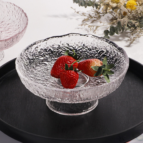 Glass fruit plate home living room coffee table snack crystal plate Japanese tray light luxury tall candy dried fruit plate