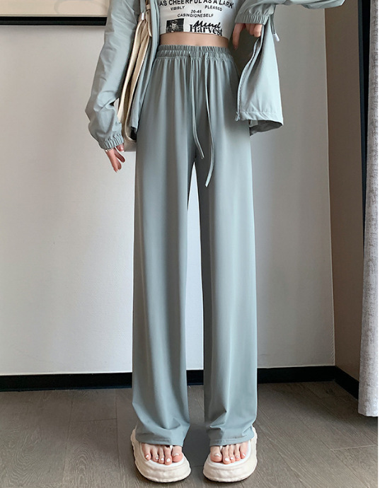 夏用の女性用ナローアイスシルク日焼け止めパンツ、薄いハイウエスト、涼しいワイドレッグパンツ、ストレートパンツ、カジュアルパンツ|undefined
