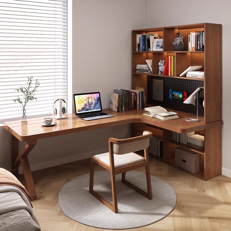 Corner Integrated Bookcase Desk Wall-Mounted Desktop Computer Table Solid Wood Corner Desk Home Window Table Workbench