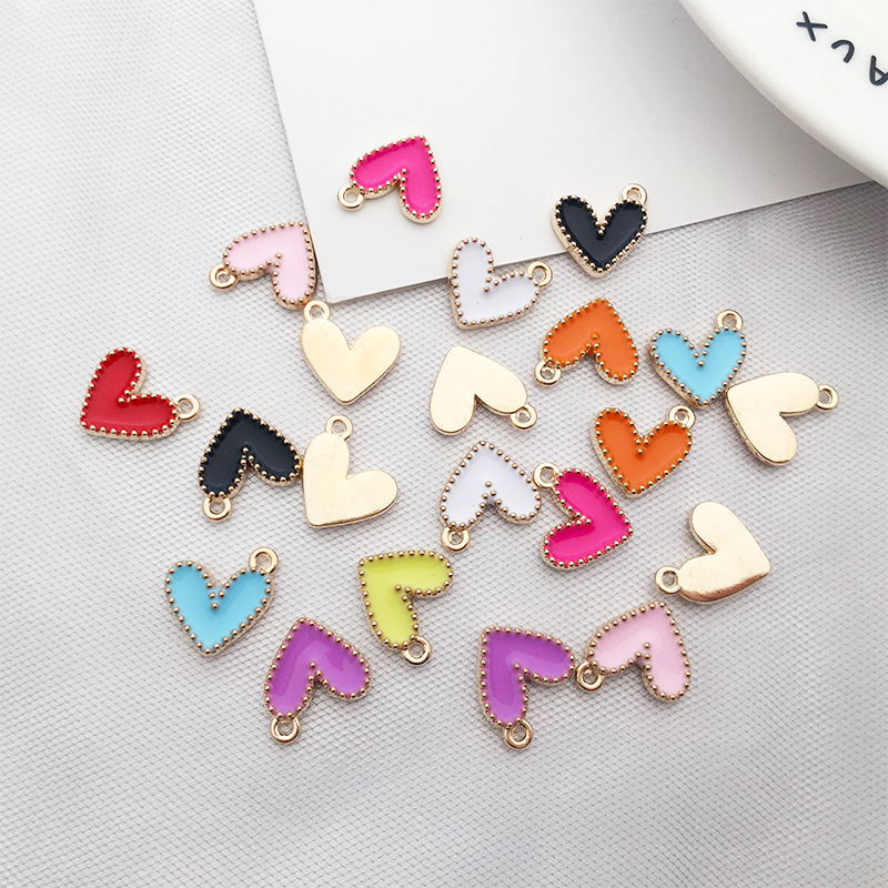 90 unids/pack aceite goteo melocotón corazón amor en forma de corazón colgante de aleación DIY joyería coreana K aleación de oro pulsera colgante