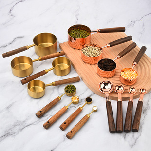Walnut measuring cup measuring spoon 8-piece stainless steel measuring spoon 15ml30ml coffee spoon Baking measuring spoon measuring spoon