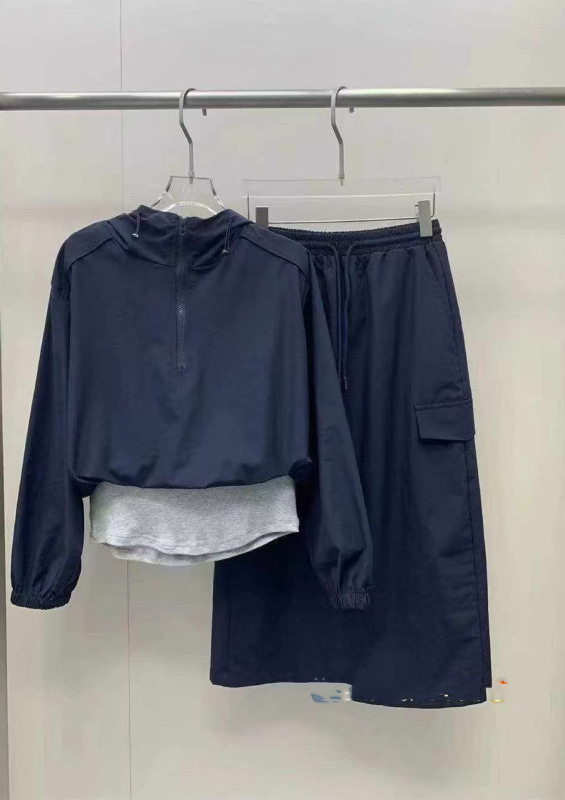 休闲运动半身裙套装女欧洲站2025年秋季新款假两件连帽卫衣两件套|undefined