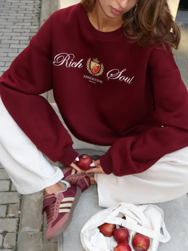 秋冬季欧美风多巴胺上衣百搭气质小众印花圆领加绒加厚保暖卫衣潮|undefined
