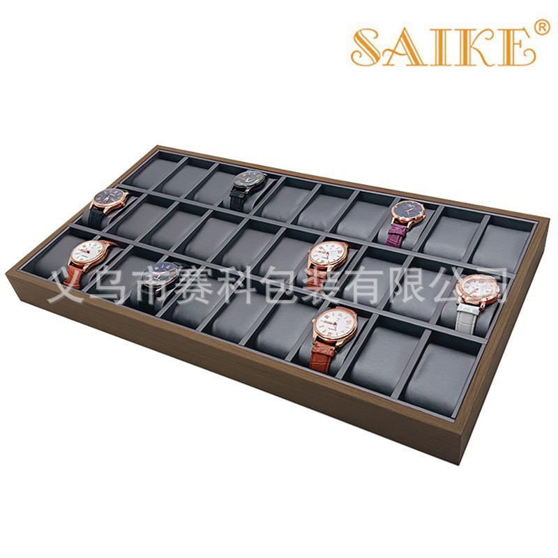 现货批发30位手表展示销售盘内枪灰色拉丝PU高端机械表展示柜台盘