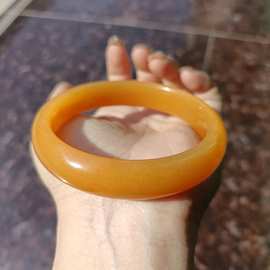 天然黄龙玉手镯女士玉石鸡油黄黄玉镯子真玉美人圆条汉服配饰