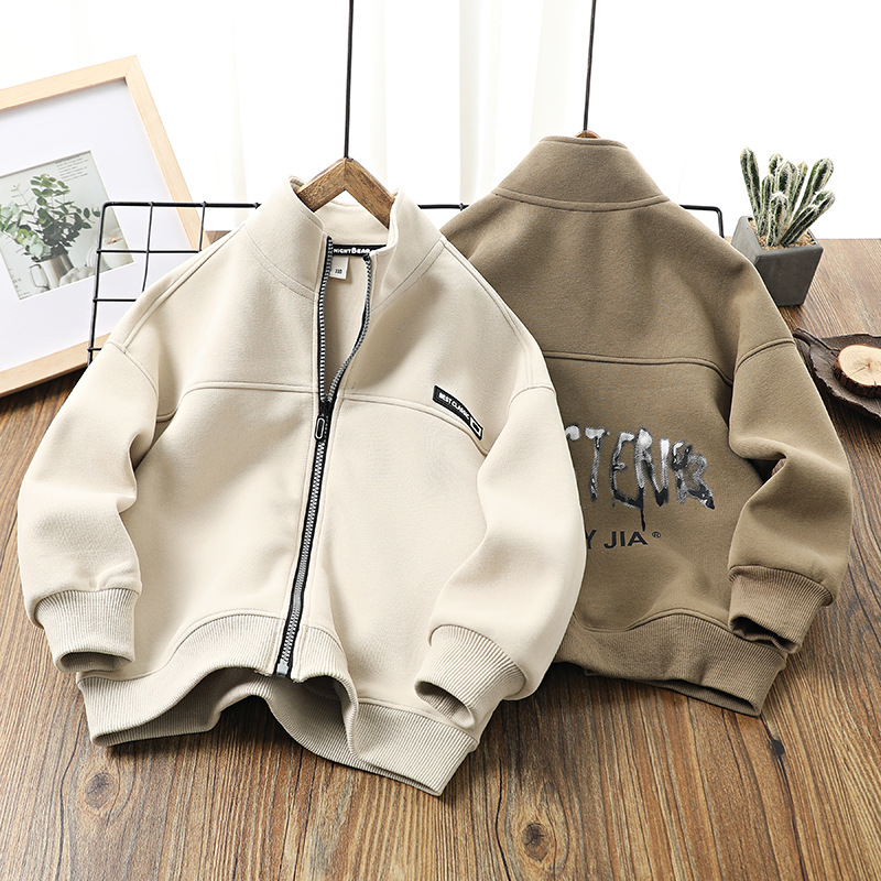 Jungenjacke, Mädchen-Baseballjacke, Kinderkleidung mittleren Alters, Frühlings- und Herbstbuchstaben bedruckt_voghion.com