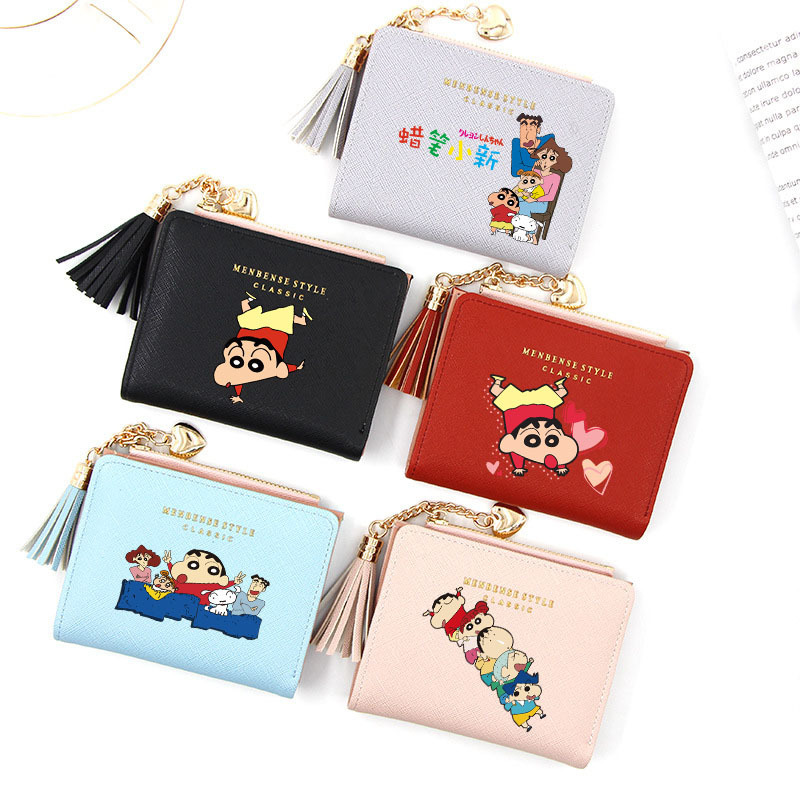 Anime peripheral crayon small new zipper wallet tassel wallet half fold short card holder Coin Coin Purse