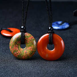 天然白粉紫水晶平安扣吊坠玉石原石男女款饰品项链小挂件玉佩