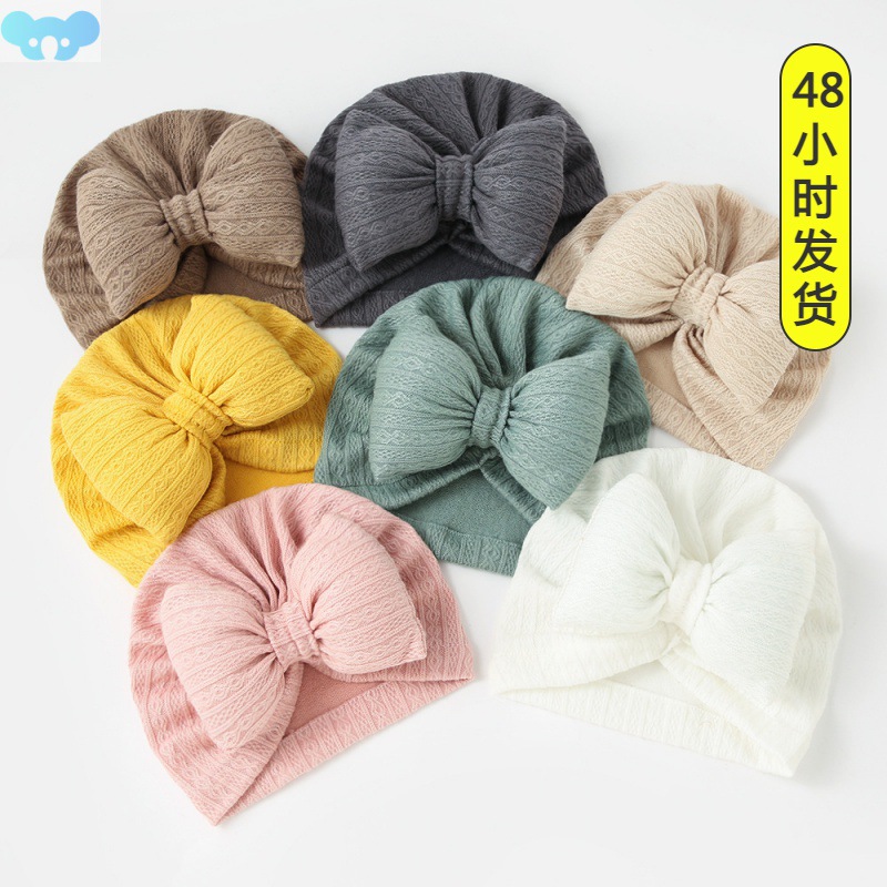 Baby knitted cotton filled large bow children's pullover hat