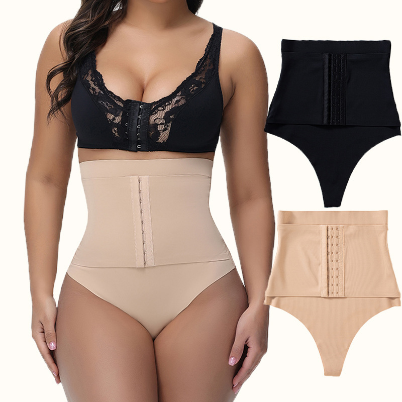 Postpartum High-Waisted Seamless Tummy Control Panties Cross-Border European and American Tummy Control Belt Two-In-One Buttoned Body-Shaping Thong for Women