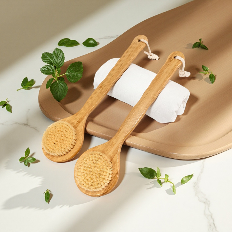 Cepillo de baño de espalda de mango largo al por mayor, cepillo de masaje suave, cepillo de masaje súper suave, cepillo de baño, cepillo de baño de melena de cerdo, artefacto de baño