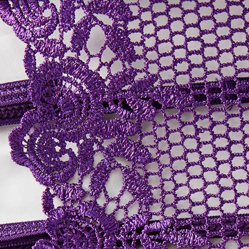 Purple Lace Underwire Jumpsuit Lingerie Set with Garters, Thong, Gloves and Stockings — detail image 19