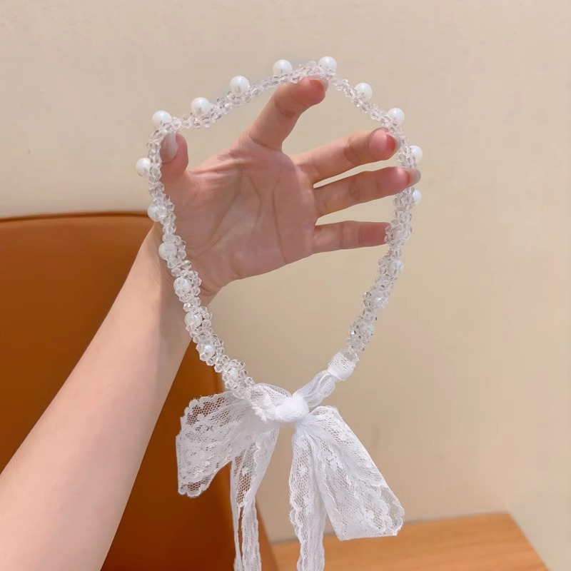 Super inmortal niños perlas de encaje flotante bandana de cabeza princesa dulce banda de cabello bandana de cabello tocado arco trenzado banda de cabello