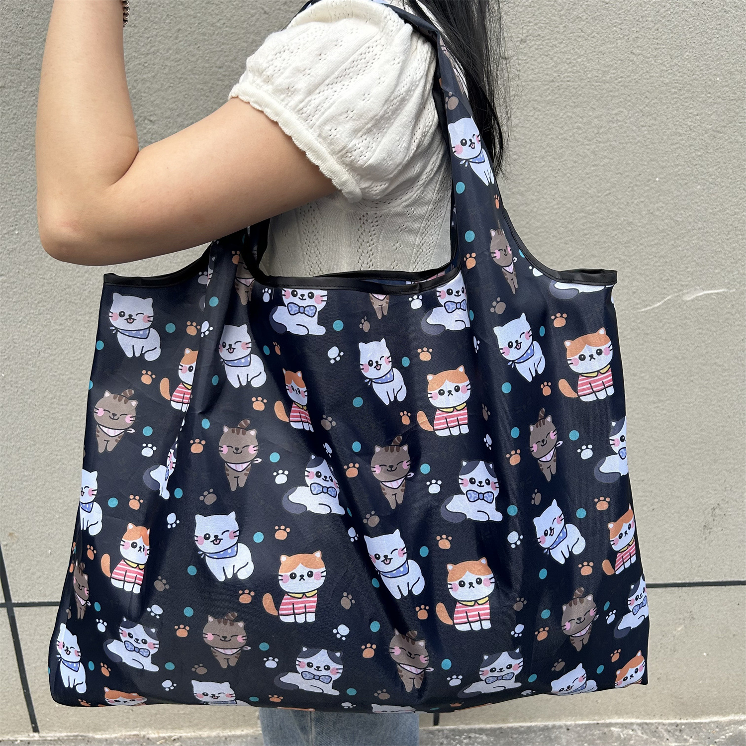 Bolsa de compras plegable de la protección del medio ambiente del paño de Oxford bolsa de almacenamiento portátil bolsa de supermercado grande bolsa de dibujos animados japonés