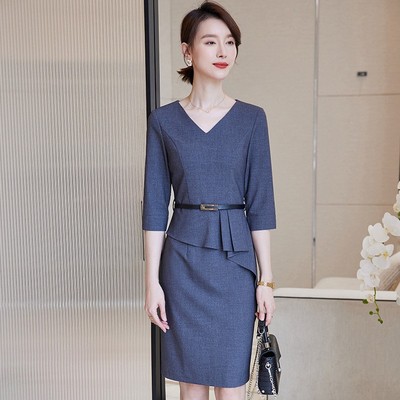 职业连衣裙女2022新款气质高档收腰显瘦裙子美容院酒店前台工作服