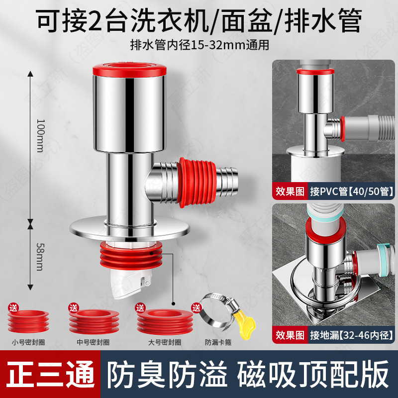 洗衣机水管三头通洗手盆池水道三通排水管分水器分流器一分二|undefined