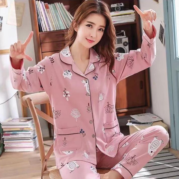 Pijamas de algodón para mujer Primavera y otoño de manga larga de invierno más pijamas de tamaño verano traje de mujer homewear se puede usar fuera