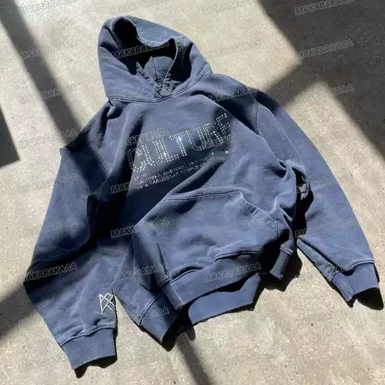 2024 American Style High Street Retro Letter Hot Rhinestone Sweatshirt Autumn Men's and Women's Top Hooded Loose Casual Jacket