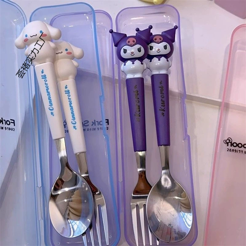 Cute fork stainless steel for students, tableware, storage box, Cinnamoroll