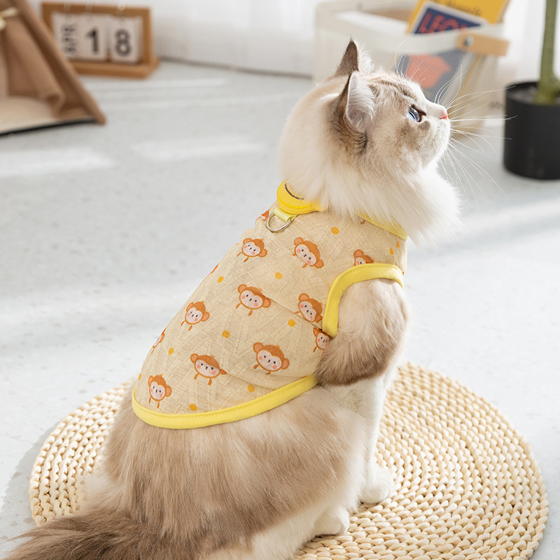 Nuevo Gato Delgado transpirable verano completo impreso fruta fresca tracción chaleco perro dos pies ropa para mascotas gato