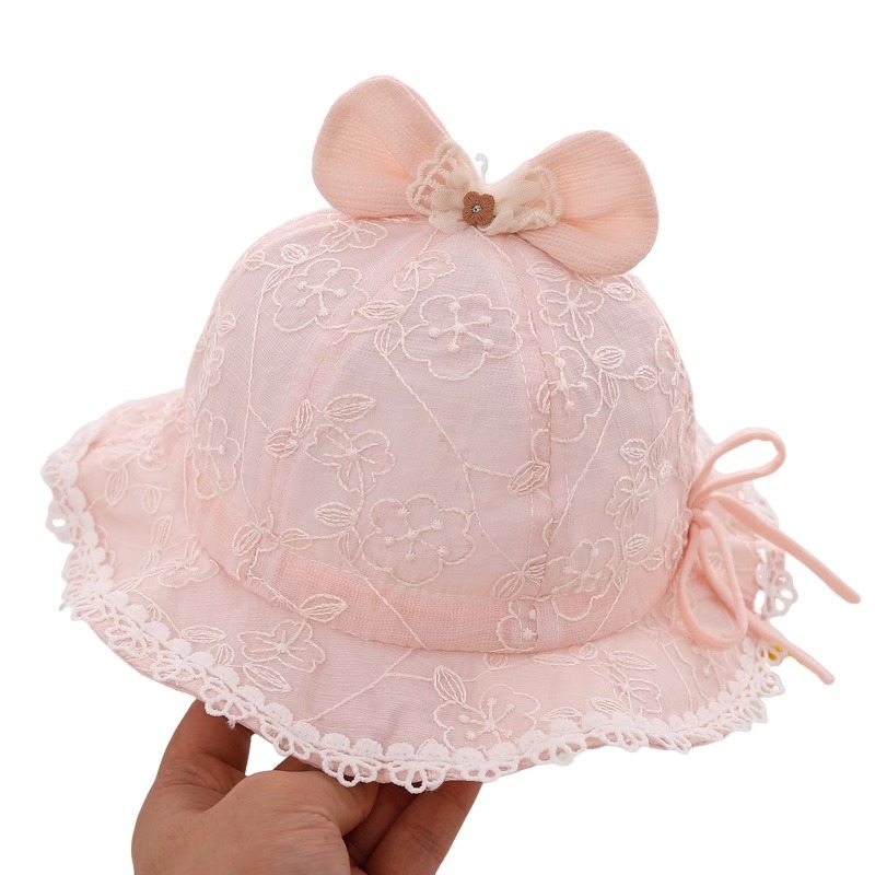 Sombrero para bebés primavera y otoño delgado sombrero de verano sombrero de sol princesa sombrero de mes pequeño sombrero de pescador sombrero de encaje transpirable