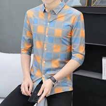 格子男士衬衫长袖2024年春秋新款复古休闲上衣百搭衬衣职业打底