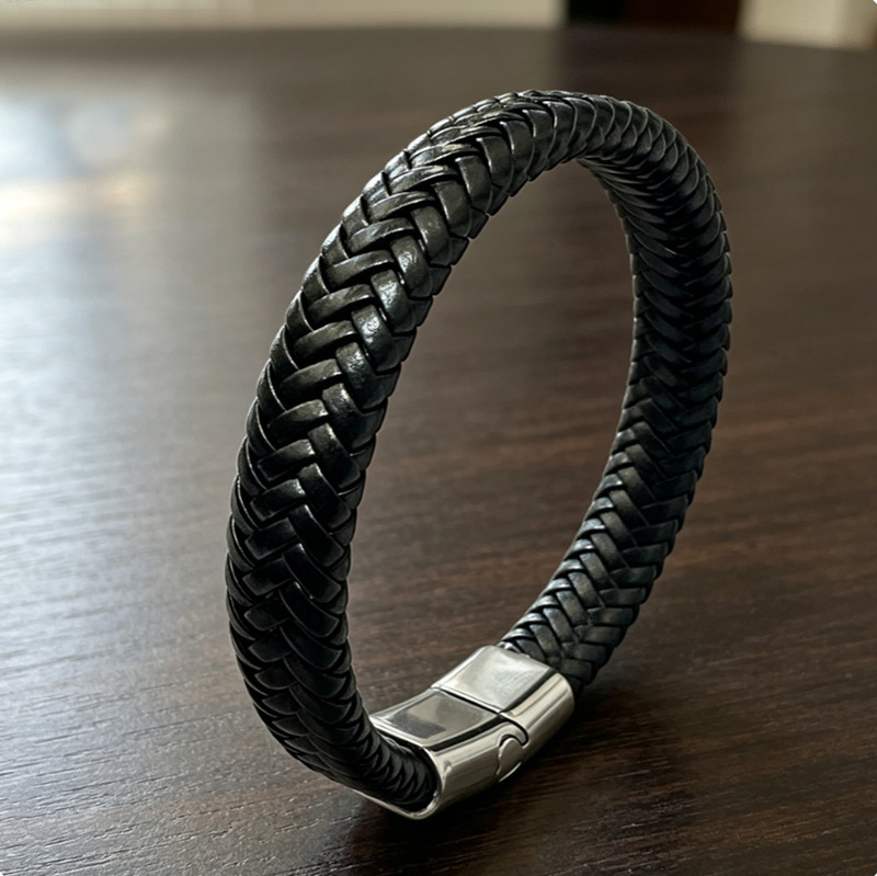 Personalized Leather Rope Bracelet for Men, Simple Bracelet, Retro Punk Trendy Jewelry, Black Bracelet for Men, Single Layer