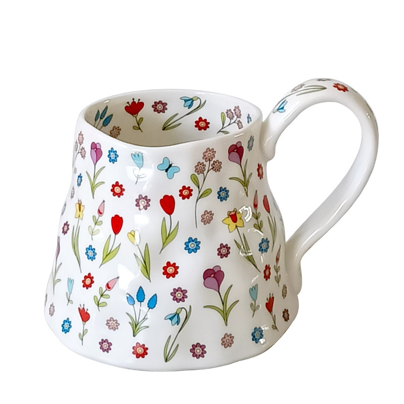 マグカップ高級感軽豪華アニメ花陶磁器カップ大容量高颜値コーヒーカップ手つまみ紋水カップ|undefined